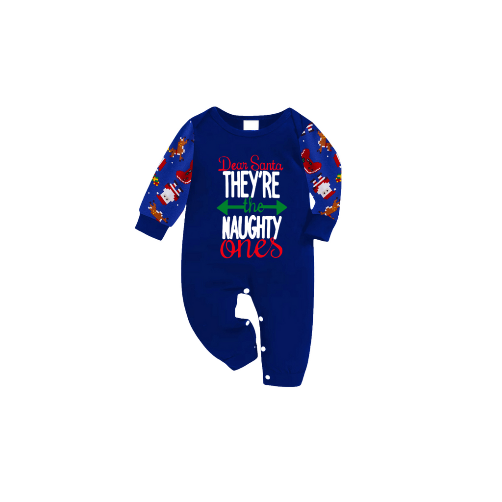 Blue Top with Dear Santa They Are the Naughty Ones Printed And Blue Pants Family Matching Christmas Pajamas Sets