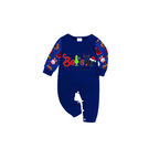 Believe Letter Print Family Pajamas Set - Blue Top, Blue Pants, Christmas Cartoon Pattern