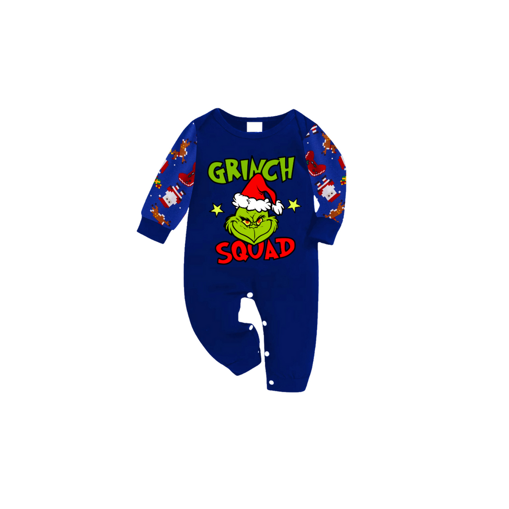 Grinch Squad Family Christmas Pajamas - Blue Santa Pattern