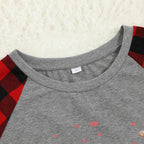Christmas Hat Patterned and 'Merry Christmas' Letter Print Grey Contrast top and Plaid Pants Family Matching Pajamas Set With Dog Bandana