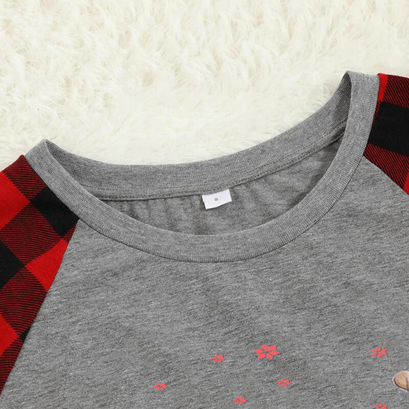 Christmas Hat and 'Believe“ Letter Print Grey Contrast top and Plaid Pants Family Matching Pajamas Set With Dog Bandana