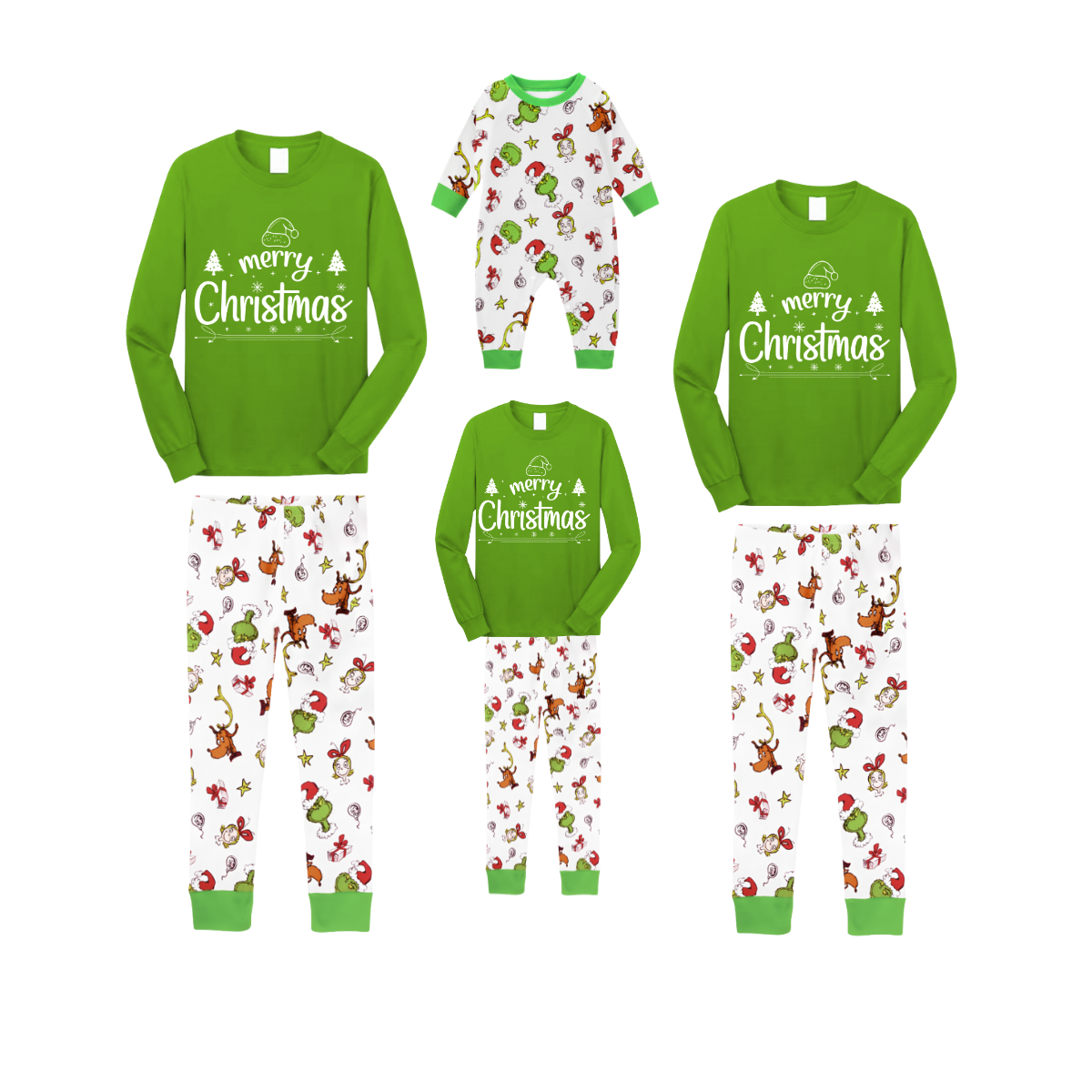 Fresh Green Merry Christmas Pajamas - Woodland Friends Edition
