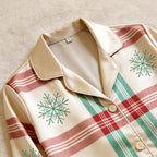 Snowflake Plaid Satin Matching Pajamas for Couples – Long Sleeve Button-Down Top & Pants Sleepwear Set