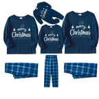 "Merry Christmas" White Letter 2026 Blue Long Sleeve Top With Blue Plaid Family Matching Pajamas