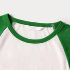 Green Raglan Top Green Plaid Christmas Pajamas Set With Cute Rudolph and "HO HO HO" Colorful Text Print