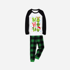 Black Raglan Top Green Plaid Christmas Pajamas Set With "ho ho ho" and Christmas Grinch Print