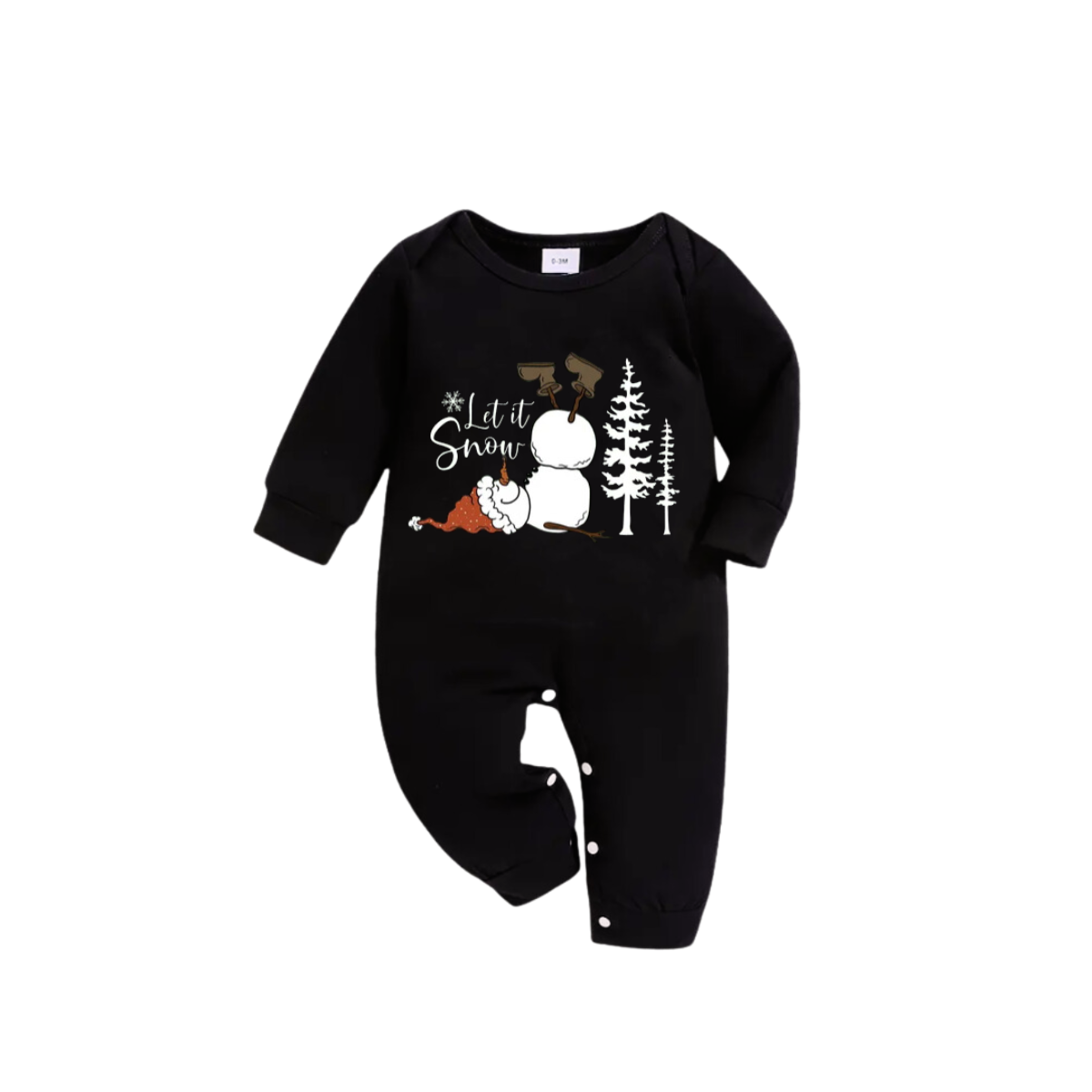 "Let it Snow" Snowman And Tree Pattern Black Long Sleeve Top