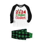 "2024 Family Christmas" and Deer Printed Green and Black Plaid Christmas Family Pajamas