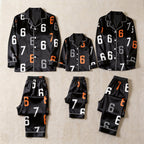 Minimalist Numbers Print Satin Button-Up Family Pajamas Set