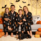 Minimalist Numbers Print Satin Button-Up Family Pajamas Set