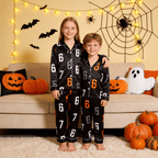Minimalist Numbers Print Satin Button-Up Family Pajamas Set
