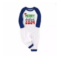 "Merry Christmas 2024" Text Print Blue & Black Plaid Long Sleeve Christmas Family Matching Pajamas
