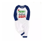 "Merry Christmas 2024" Text Print Blue & Black Plaid Long Sleeve Christmas Family Matching Pajamas