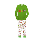 Believe Letter Print Family Pajamas Set - Green Top, White Pants, Cartoon Pattern