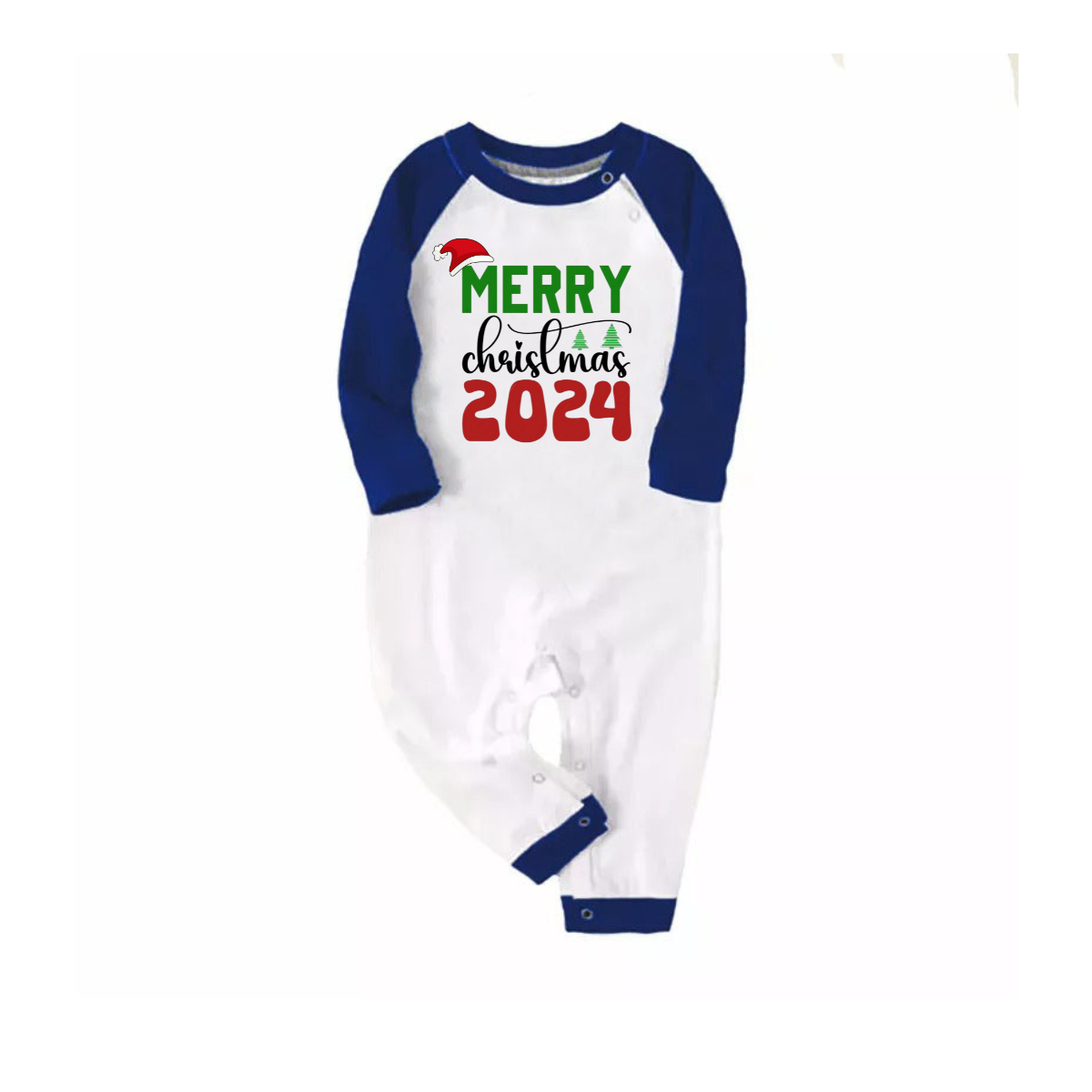 "Merry Christmas 2024" Text Print Blue & Black Plaid Long Sleeve Christmas Family Matching Pajamas