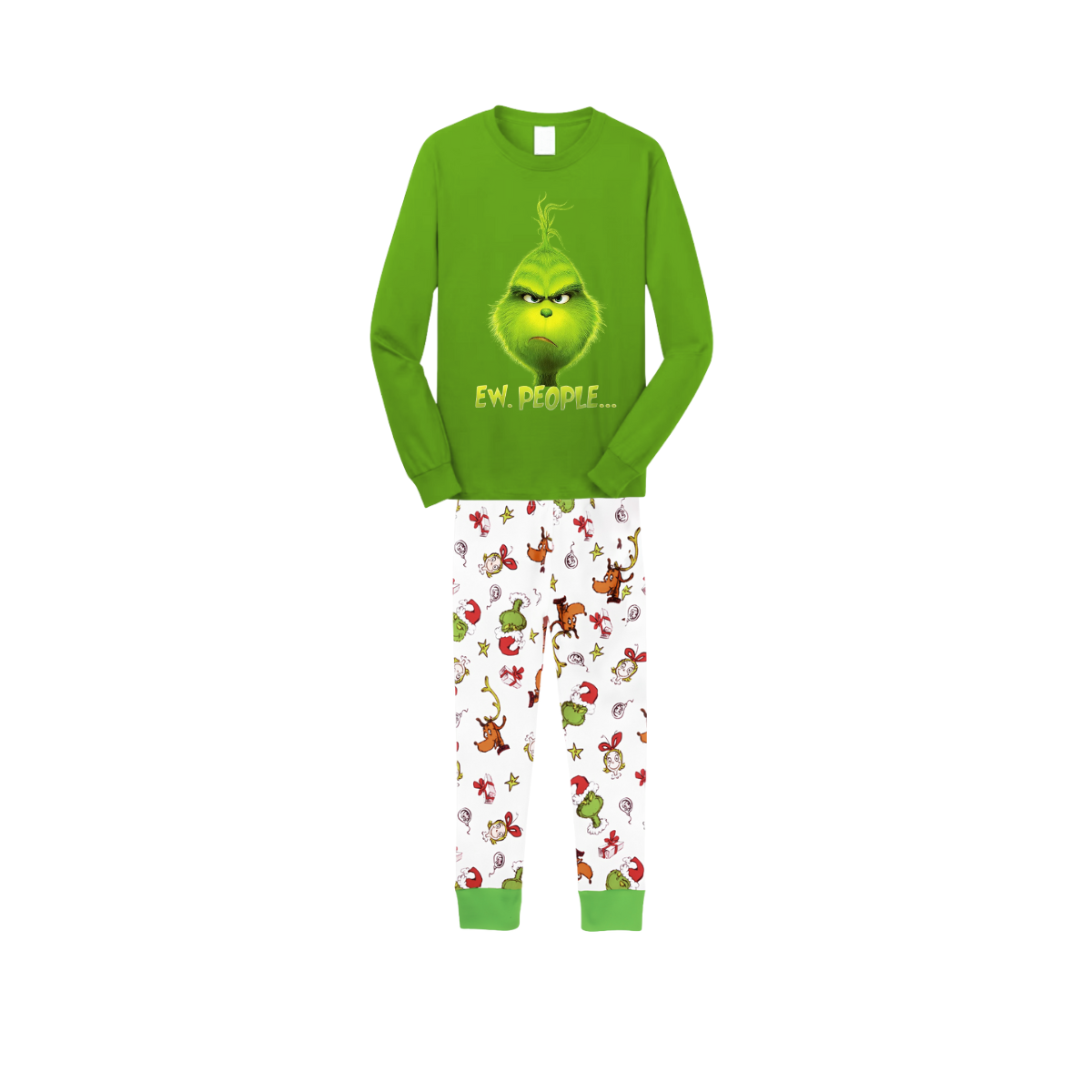 Grinch Ew, People Family Christmas Pajamas Green Reindeer Print