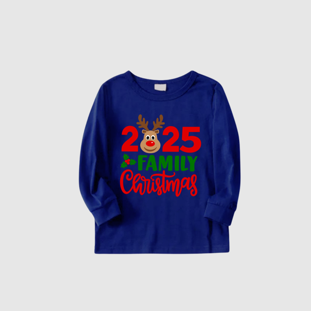 2025 Family Matching Christmas Pajamas -Navy Blue Top & Santa Print Pants