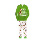 Fun Christmas Pajama Set in Green with Santa, Gingerbread, and Candy Cane
