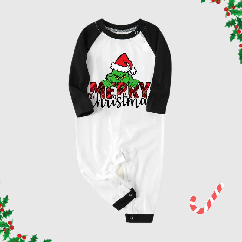 Christmas Cartoon Face 'Merry Christmas'  Print Splice Contrast Top and Plaid Pants Family Matching Pajamas Sets
