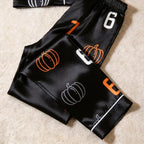 Pumpkin and 67 Number Print Satin Matching Pajamas for Couples ¨C Long Sleeve Button-Down Top & Pants Sleepwear Set