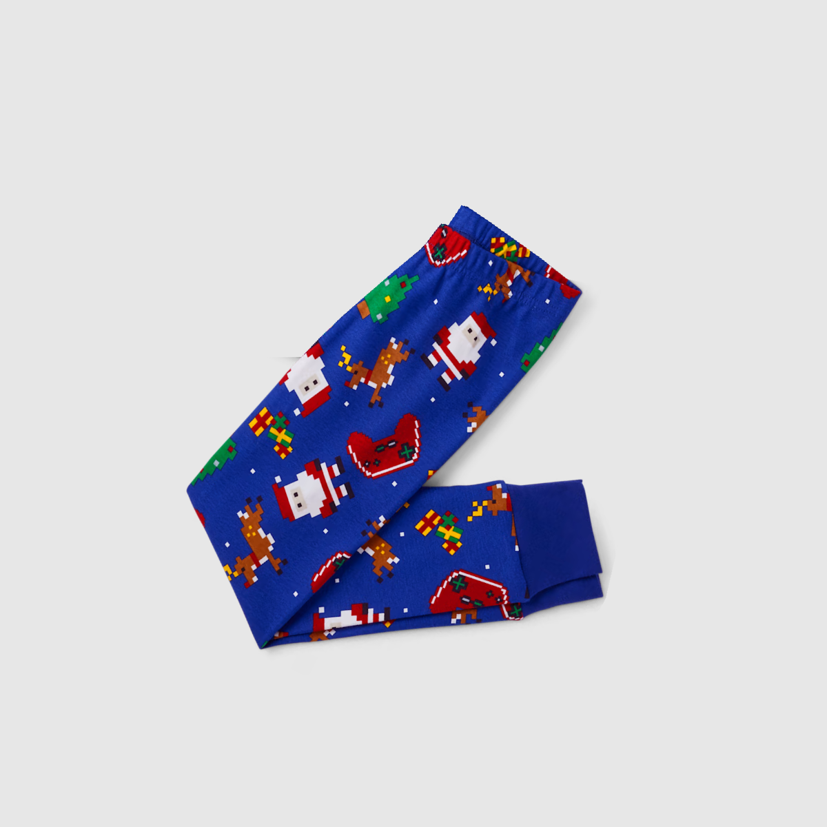 2025 Family Matching Christmas Pajamas -Navy Blue Top & Santa Print Pants