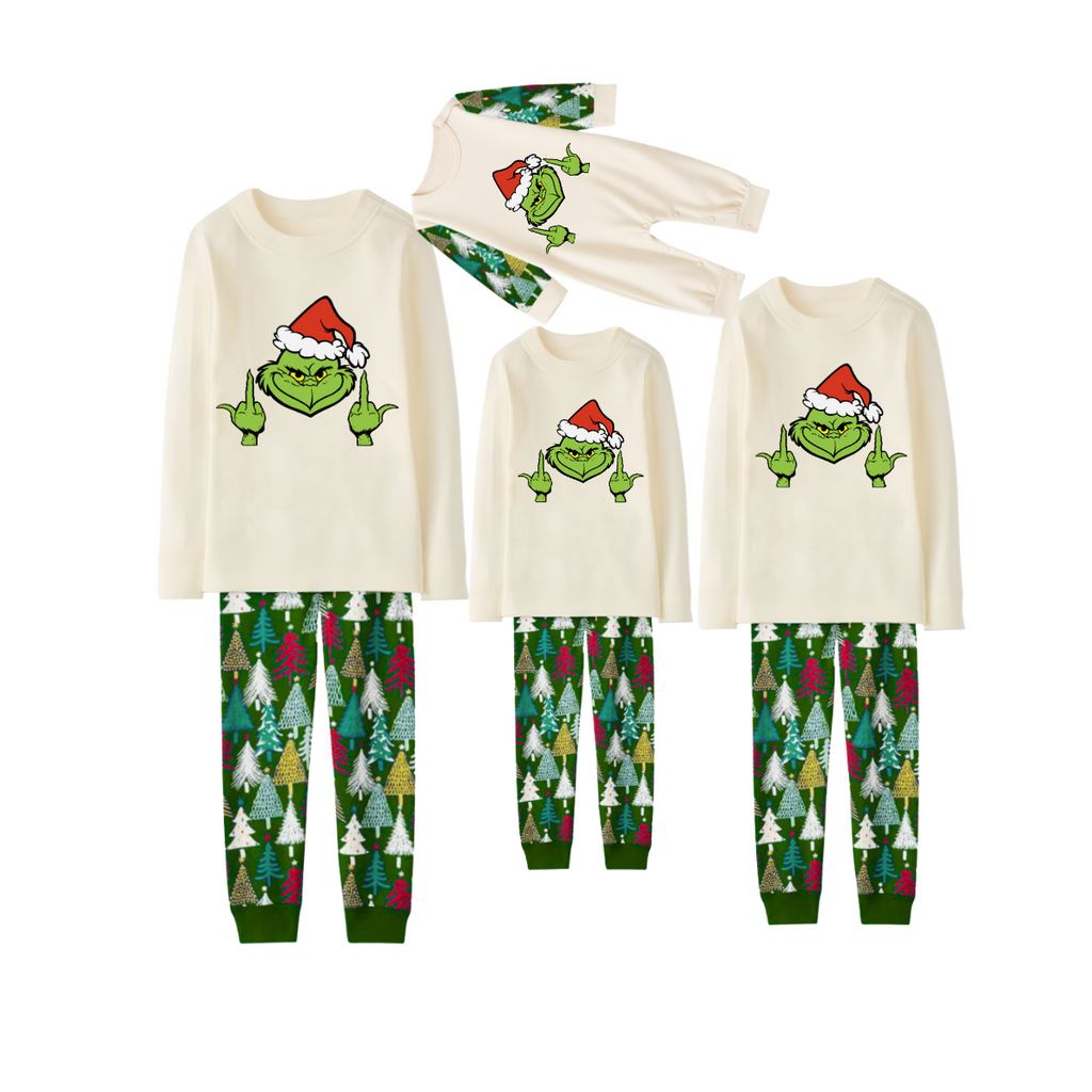 Grinchy Holiday Forest Family Pajamas - Cream
