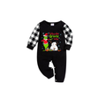 Black and White Plaid Christmas Short Sleeve Pajamas Set With Grinch and Snowman Print