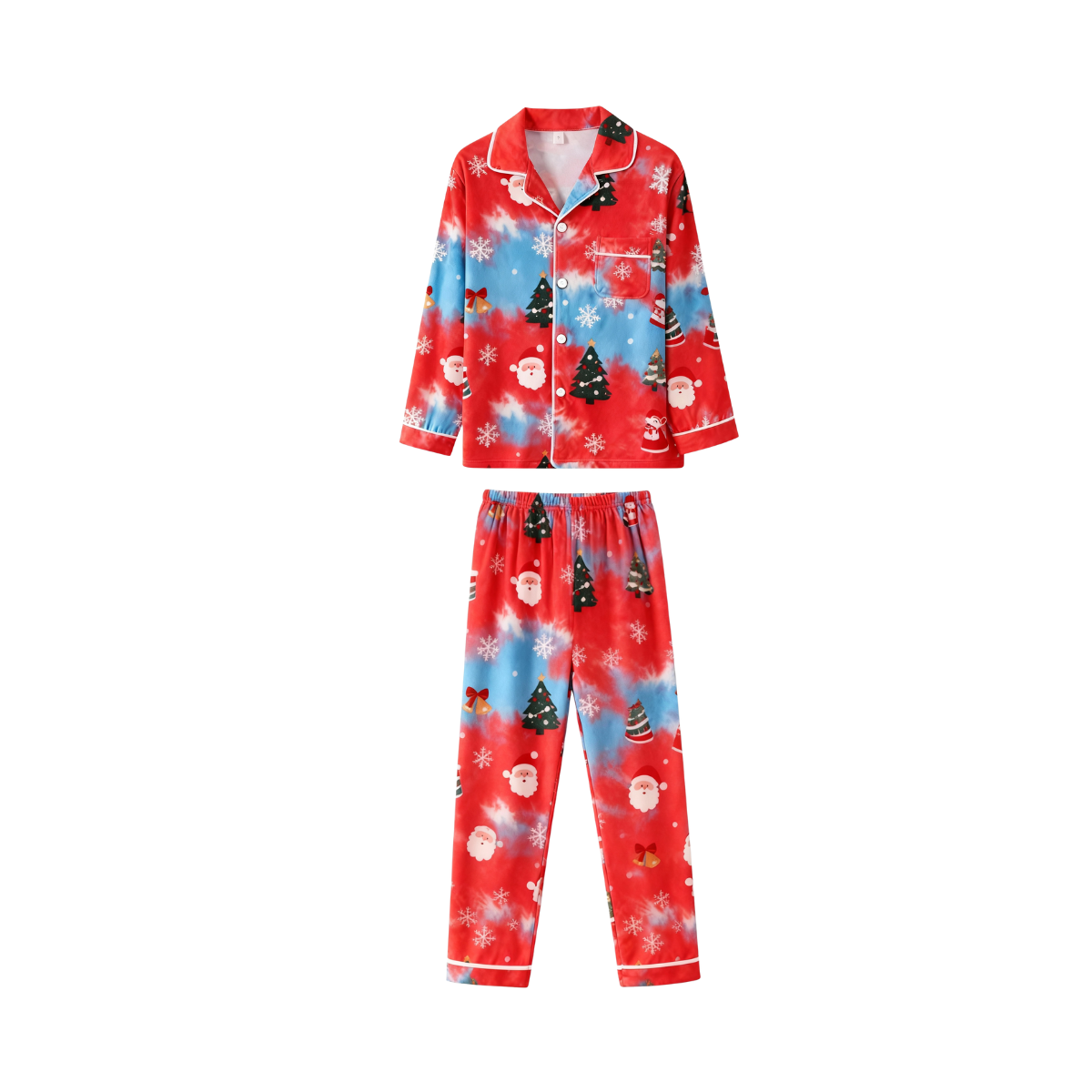 Holiday Family Button-Up Red Tie-dyed Christmas Pajamas Set