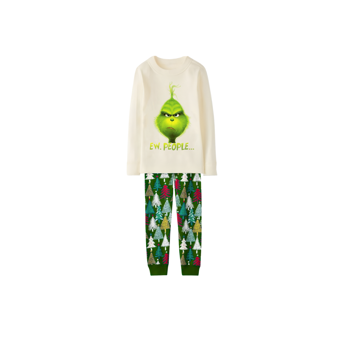 GrinchEw, People Family Christmas Pajamas  Cream Top with Christmas Tree Print