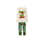 Grinch Squad Family Christmas Pajamas - White Top with Christmas Tree Pants