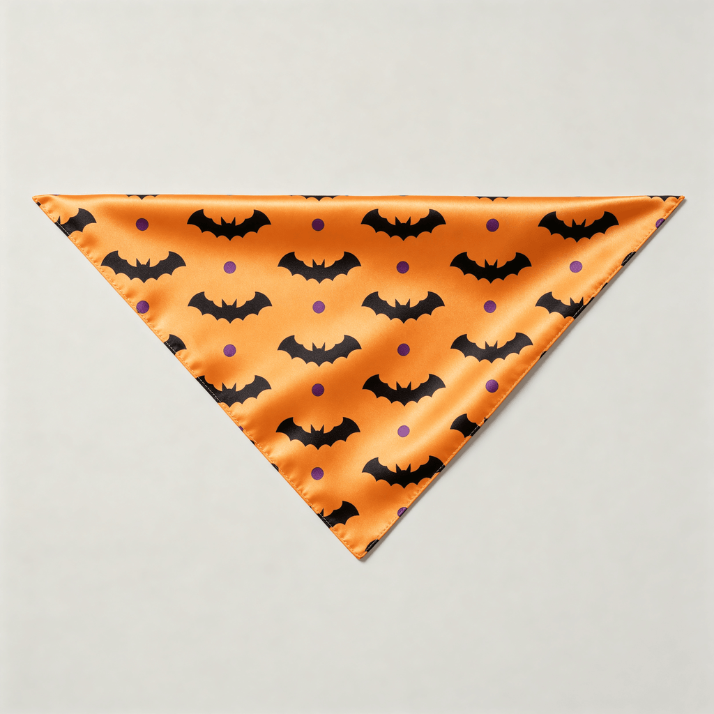 Orange Bat & Purple Dot Print Satin Button-Up Family Halloween Pajamas Set