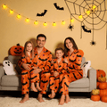 Orange Bat & Purple Dot Print Satin Button-Up Family Halloween Pajamas Set