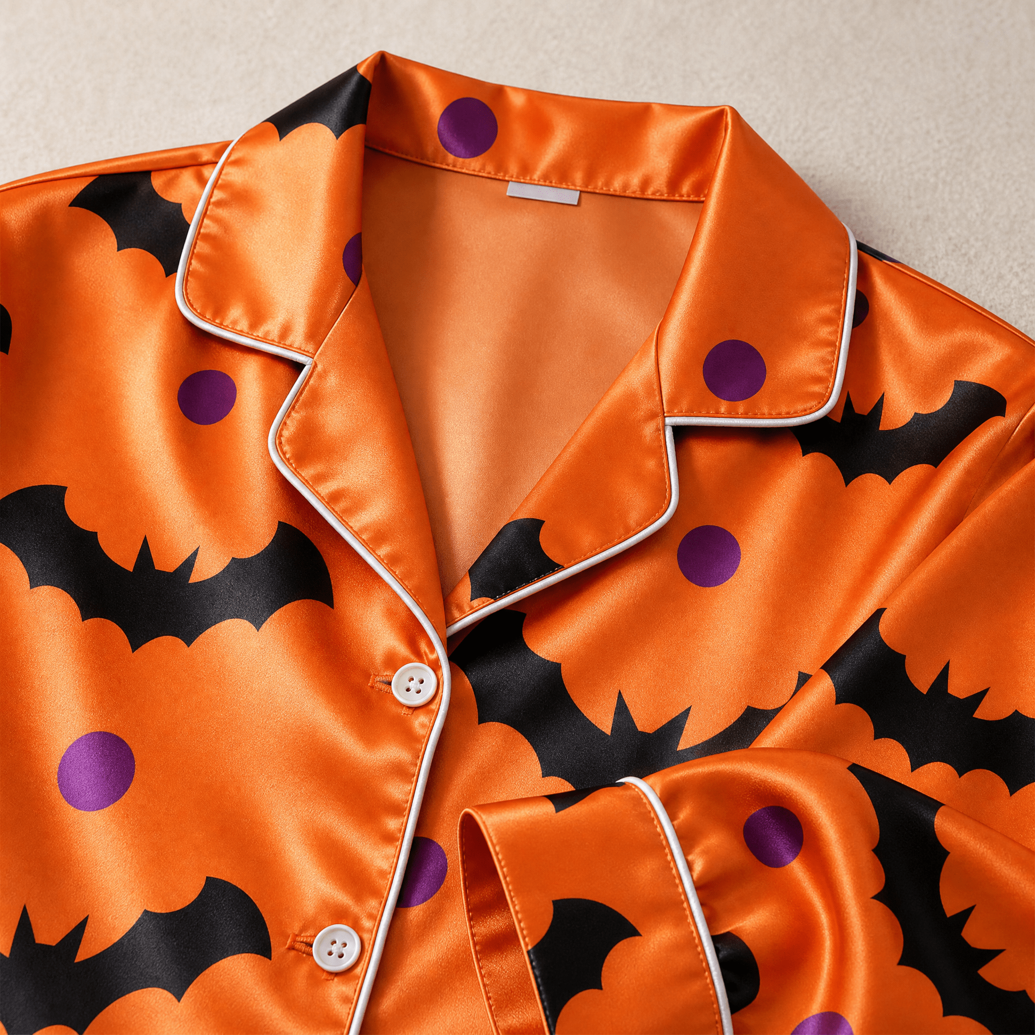 Bat and Polka Dot Satin Matching Pajamas for Couples ¨C Long Sleeve Button-Down Top & Pants Sleepwear Set