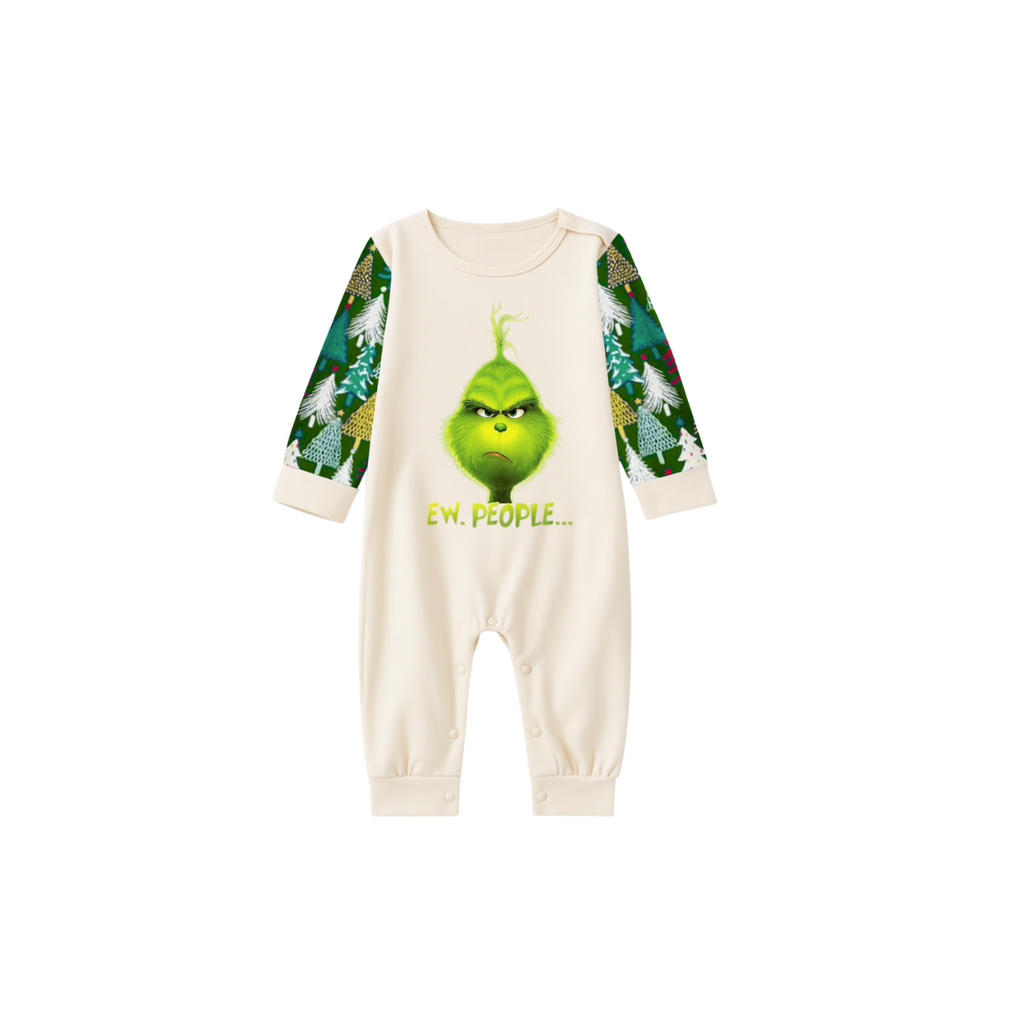 GrinchEw, People Family Christmas Pajamas  Cream Top with Christmas Tree Print