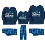 "Merry Christmas" White Letter 2026 Blue Long Sleeve Top With Blue Plaid Family Matching Pajamas