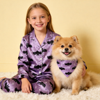 Bat and Star Print Satin Button-Up Family Pajamas Set