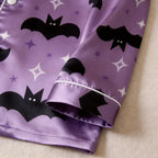 Bat and Star Print Satin Button-Up Family Pajamas Set