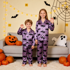 Bat and Star Print Satin Button-Up Family Pajamas Set