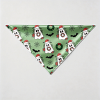 Green Ghost & Wreath Print Satin Button-Up Family Halloween Pajamas Set