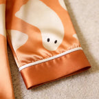 Ghost Print Satin Matching Pajamas for Couples ¨C Long Sleeve Button-Down Top & Pants Sleepwear Set