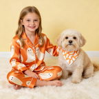 Orange Ghost Print Satin Button-Up Family Halloween Pajamas Set