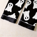 Black Ghost Print Satin Button-Up Family Halloween Pajamas Set