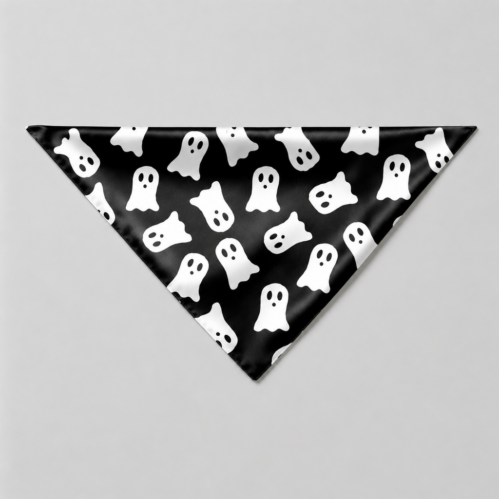 Black Ghost Print Satin Button-Up Family Halloween Pajamas Set