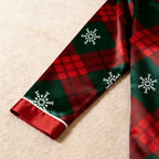 Holiday Snowflake Plaid Satin Matching Pajamas for Couples – Long Sleeve Button-Down Top & Pants Sleepwear Set