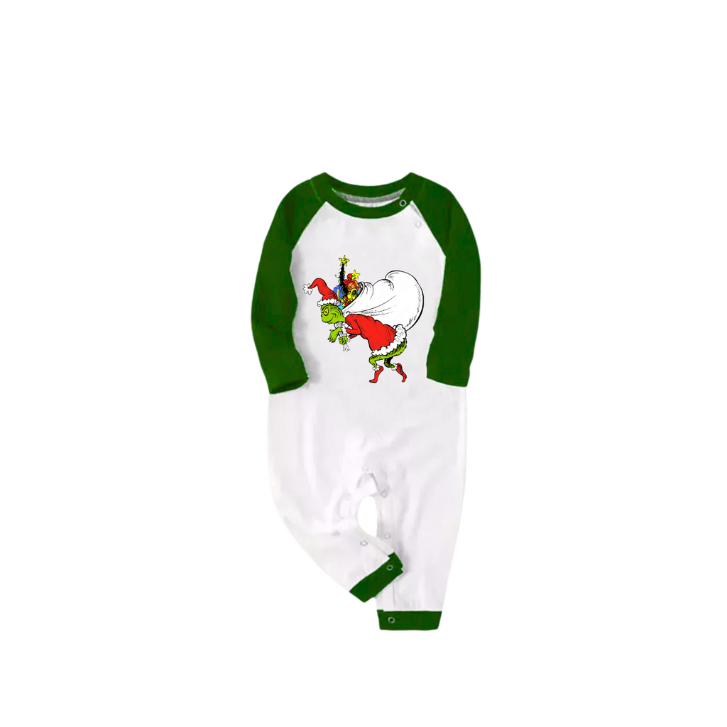 Christmas Green Pajamas Set With Cartoon Pattern Print