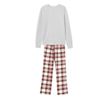 Couple Pajama Set – Gray Button-Neck Tee & Red Plaid Pants