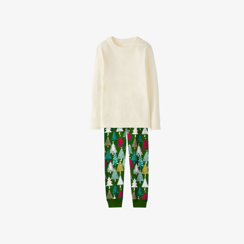 2026 Family Matching Christmas Pajamas-Cream Tops & Christmas Tree Pants