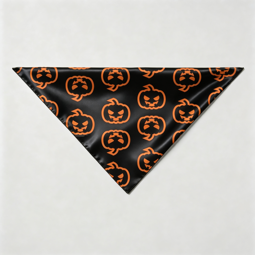 Black Orange Jack-O-Lantern Print Satin Button-Up Family Halloween Pajamas Set