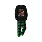 Black Top and Green Plaid Pants Christmas Pajamas Set With "Jesus is the Reason for the Season" Text Print
