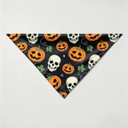 Black Skull & Pumpkin Print Satin Button-Up Family Halloween Pajamas Set